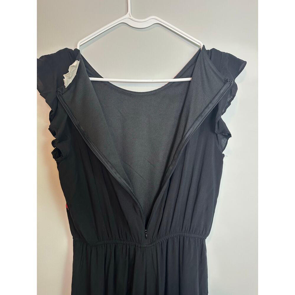 Savanna Jane Embroidered Jumpsuit M Black Floral Boho Wide Leg Flutter Sleeve - Picture 8 of 13